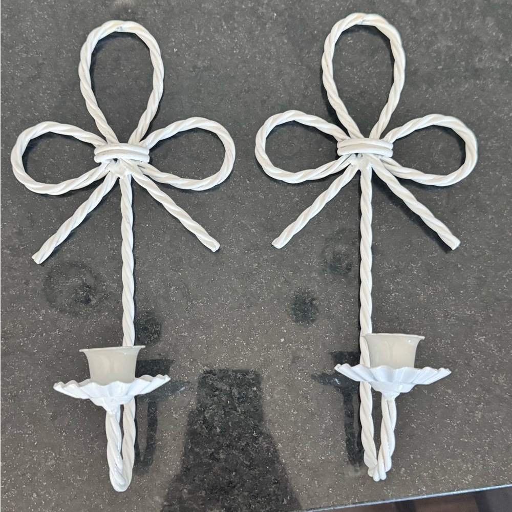 Vintage White Twisted Rope Sconces Pair of 2 Home Floral Coquette Wall Decor